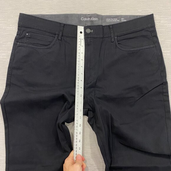 Calvin Klein Chino Pants Mens 38 x 30 Black Slim Fit Straight Flex Waist Cotton - Picture 11 of 13